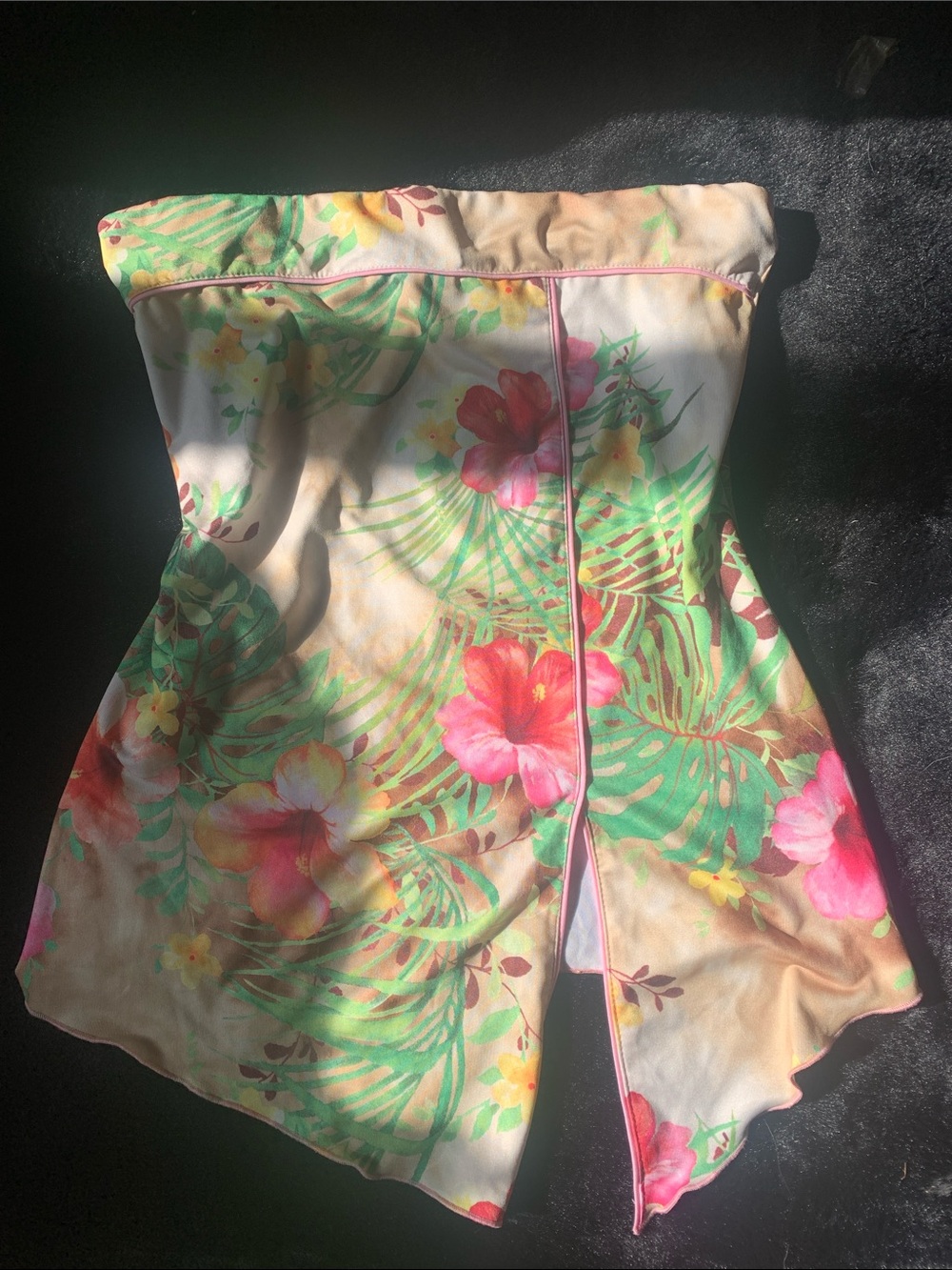 Tropical Floral Strapless Women’s Shirt - Pink & Green